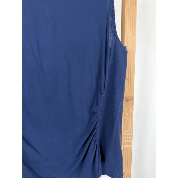 NWT XCVI Navy Round Neck Ruched Ribbed Sides Tank Top #1173 Size XL - Picture 3 of 4